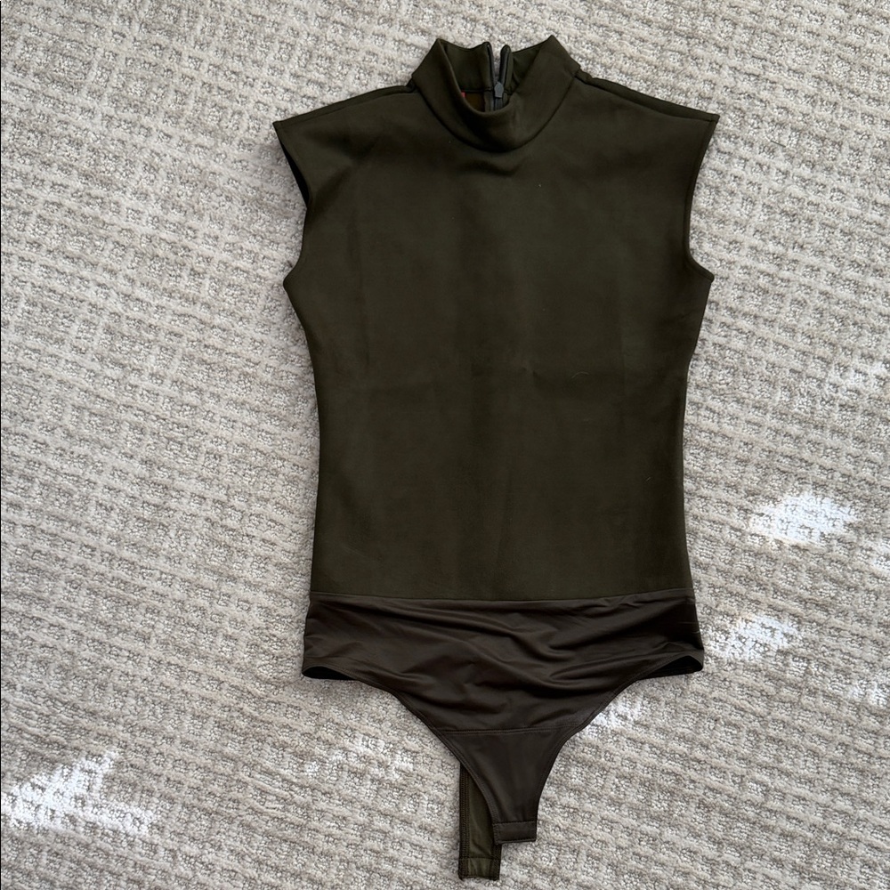 Spanx Sleeveless High Neck Bodysuit in Olive Green